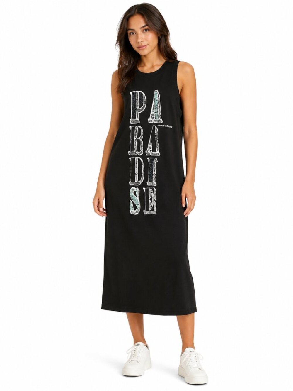 A/X ARMANI EXCHANGE Sleeveless Dress Embroidered Paradise Black Size Medium FLAW